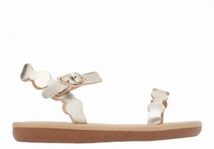 Sandały Płaskie Dziecięce Ancient Greek Sandals Little Toxo Soft Złote Białe | FTB4192OB