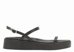 Sandały na Platformie Damskie Ancient Greek Sandals Evriali Leather Czarne | FTR9882KU