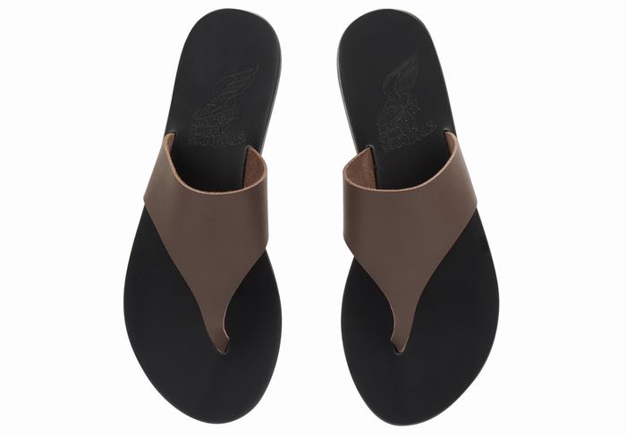 Japonki Damskie Ancient Greek Sandals Mera Leather Ciemny Brązowe | TIL4157QN