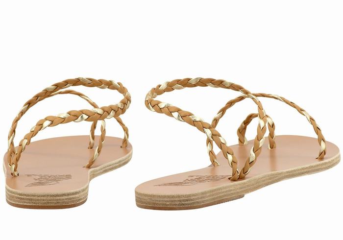 Plecione Sandały Damskie Ancient Greek Sandals Eleftheria Leather Beżowe Złote Białe | SZQ5141VH