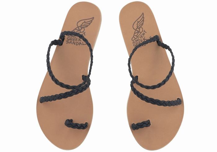 Plecione Sandały Damskie Ancient Greek Sandals Eleftheria Leather Ciemny Niebieskie | QZV140BW