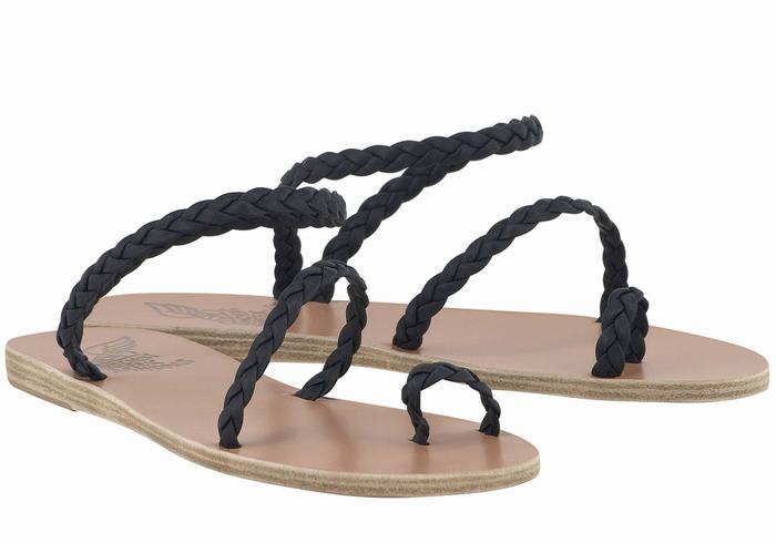 Plecione Sandały Damskie Ancient Greek Sandals Eleftheria Leather Ciemny Niebieskie | QZV140BW