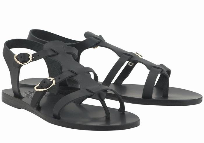 Sandały Casual Damskie Ancient Greek Sandals Grace Kelly Leather Czarne | YTW4167GF