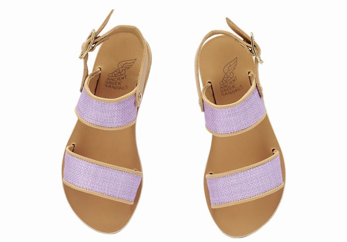 Sandały Casual Dziecięce Ancient Greek Sandals Little Clio Rafia Soft Fioletowe Beżowe | IYF2996OB