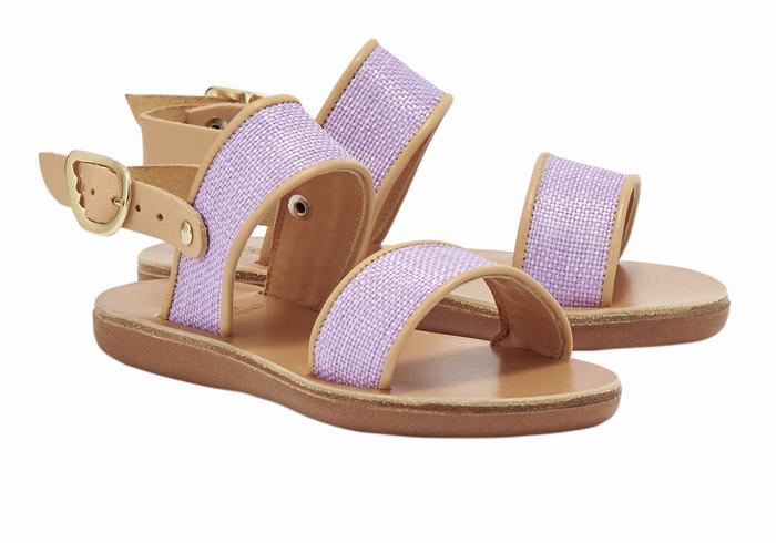 Sandały Casual Dziecięce Ancient Greek Sandals Little Clio Rafia Soft Fioletowe Beżowe | IYF2996OB