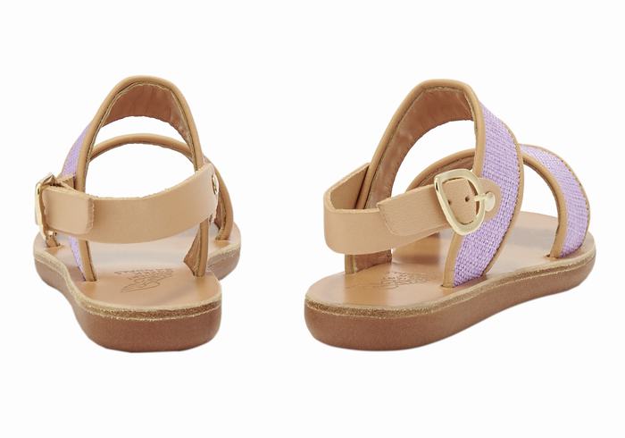 Sandały Casual Dziecięce Ancient Greek Sandals Little Clio Rafia Soft Fioletowe Beżowe | IYF2996OB