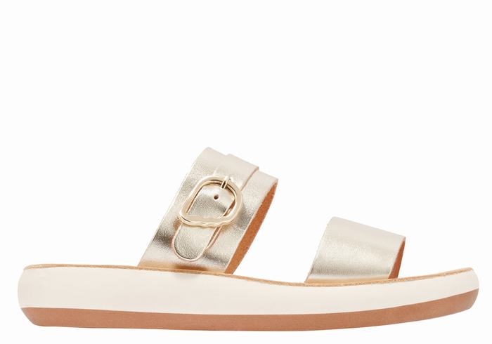 Sandały Do Wsuwania Damskie Ancient Greek Sandals Preveza Comfort Złote Białe | VUW5467SR