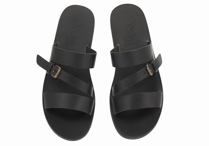 Sandały Do Wsuwania Męskie Ancient Greek Sandals Ifiklis Leather Czarne | GWM8858ET