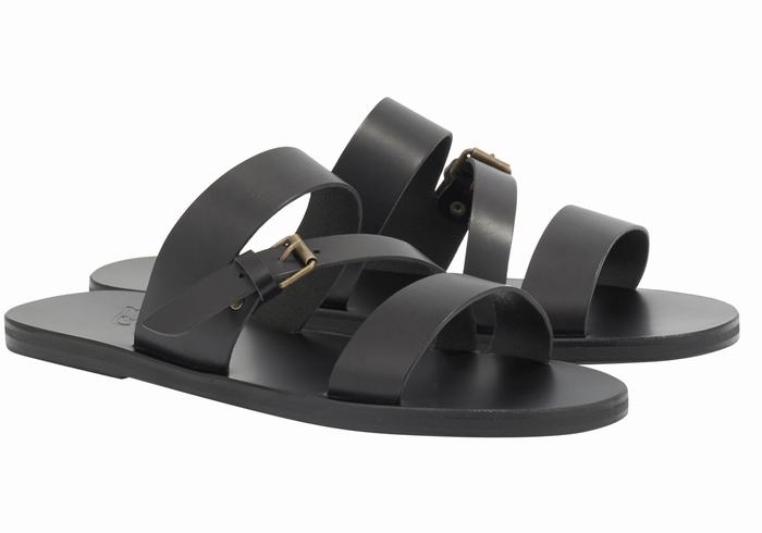 Sandały Do Wsuwania Męskie Ancient Greek Sandals Ifiklis Leather Czarne | GWM8858ET