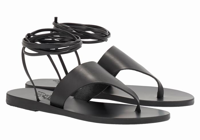 Sandały Gladiatorki Damskie Ancient Greek Sandals Nychta Leather Czarne | WJE506BB