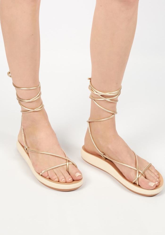 Sandały Gladiatorki Damskie Ancient Greek Sandals Diakopes Comfort Złote Białe | QXH8313NO
