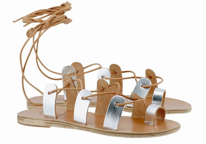 Sandały Gladiatorki Damskie Ancient Greek Sandals Alcyone Leather Srebrne | JHJ2995AS