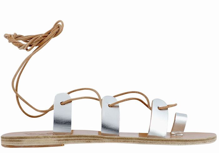 Sandały Gladiatorki Damskie Ancient Greek Sandals Alcyone Leather Srebrne | JHJ2995AS
