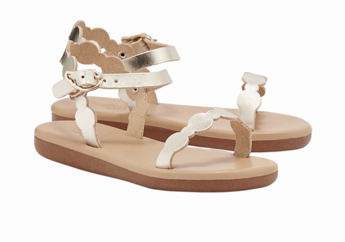 Sandały Płaskie Dziecięce Ancient Greek Sandals Little Toxo Soft Złote Białe | FTB4192OB