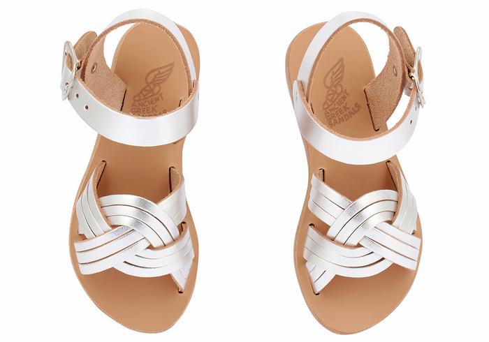 Sandały Płaskie Dziecięce Ancient Greek Sandals Little Electra Soft Srebrne | FWO7416IF