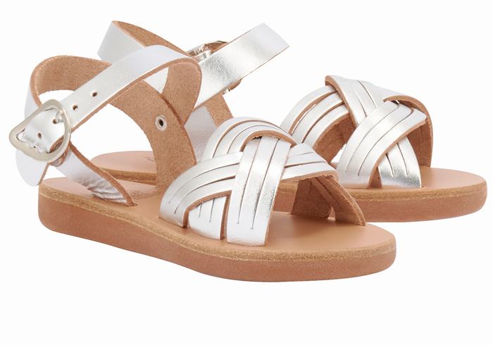 Sandały Płaskie Dziecięce Ancient Greek Sandals Little Electra Soft Srebrne | FWO7416IF