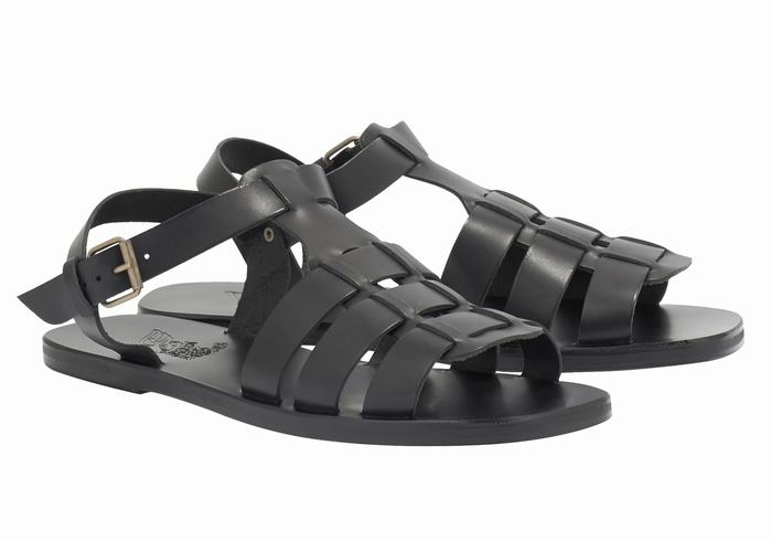 Sandały Rybaka Męskie Ancient Greek Sandals Ektoras Leather Czarne | ASB1965OS