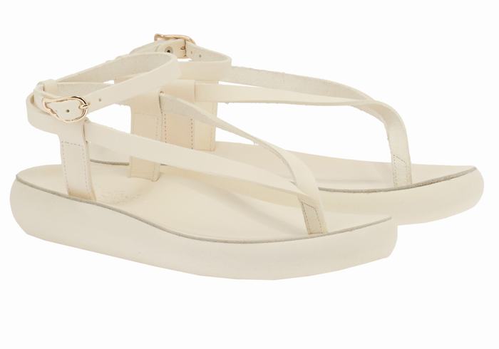 Sandały Z Paskami Damskie Ancient Greek Sandals Salomi Comfort Białe | UFK6129EL