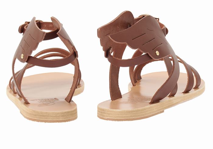 Sandały Z Paskami Damskie Ancient Greek Sandals Ikaria Leather Kawa | ETI7095WZ