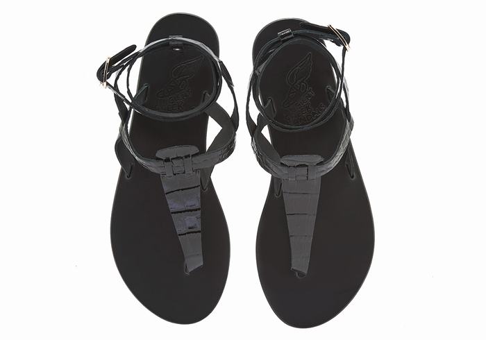 Sandały Z Paskami Damskie Ancient Greek Sandals Estia Czarne | AZF6370EW