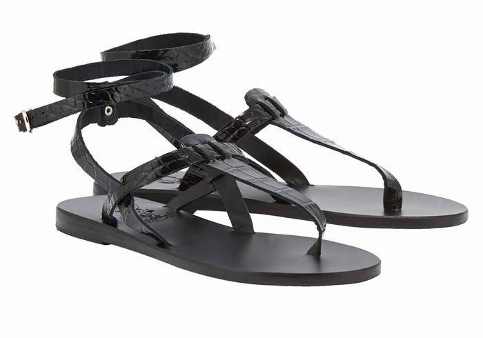 Sandały Z Paskami Damskie Ancient Greek Sandals Estia Czarne | AZF6370EW