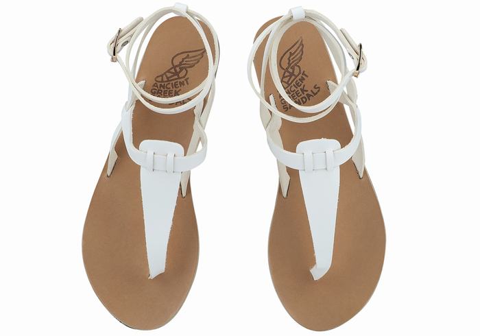 Sandały Z Paskami Damskie Ancient Greek Sandals Estia Leather Białe | ENS122KN