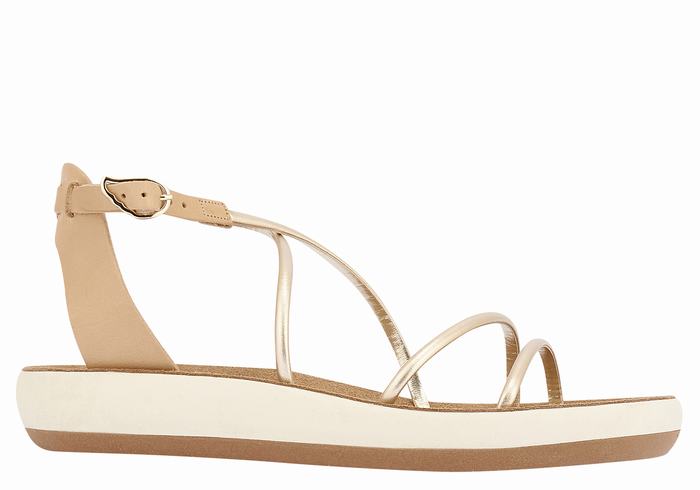 Sandały Z Paskami Damskie Ancient Greek Sandals Anastasia Comfort Beżowe Złote Białe | OEM4134SZ