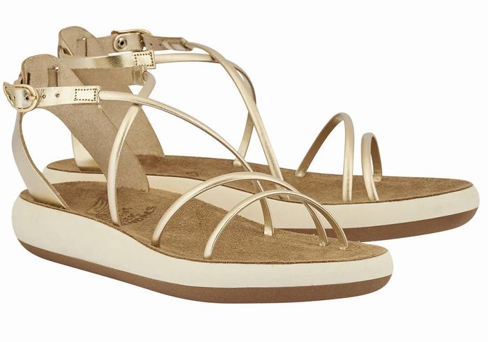 Sandały Z Paskami Damskie Ancient Greek Sandals Anastasia Comfort Złote Białe | BPO2891HA