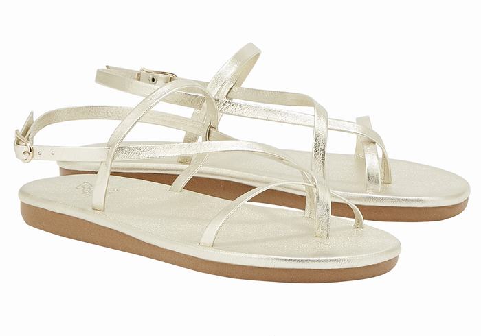 Sandały Z Paskiem Na Plecy Damskie Ancient Greek Sandals Alethea Złote Białe | SND378TO