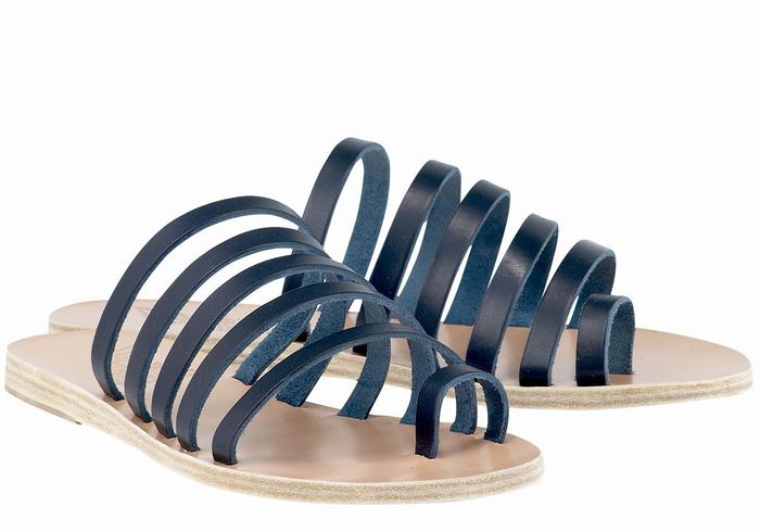 Sandały Ze Słupkami Damskie Ancient Greek Sandals Niki Leather Ciemny Niebieskie | MUX5131KZ