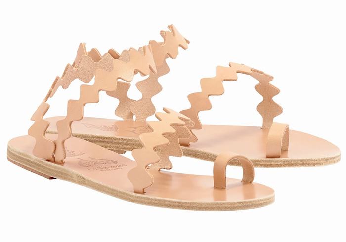 Sandały Ze Słupkami Damskie Ancient Greek Sandals Eleftheria Onda Leather Beżowe | ERS1517EN