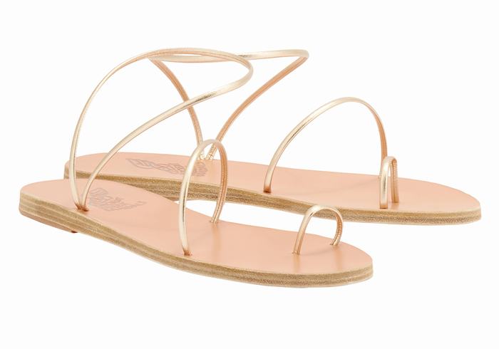 Sandały Ze Słupkami Damskie Ancient Greek Sandals Chora Złote Białe | KOP7256FI