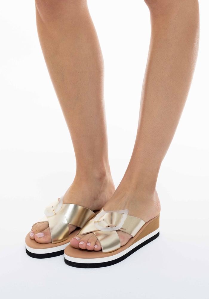 Sandały na Koturnie Damskie Ancient Greek Sandals Thais Rainbow Złote Białe | IWF1550DC