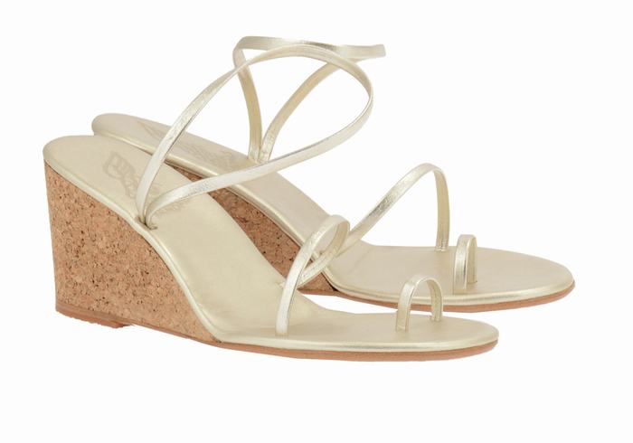 Sandały na Koturnie Damskie Ancient Greek Sandals Chora Mid Złote Białe | XPU8758AY