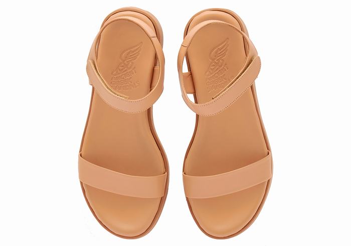 Sandały na Platformie Damskie Ancient Greek Sandals Salamina Leather Beżowe | IRU326TG