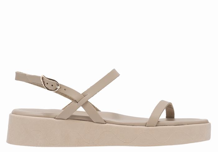 Sandały na Platformie Damskie Ancient Greek Sandals Evriali Leather Szare Brązowe | MZZ1131LJ