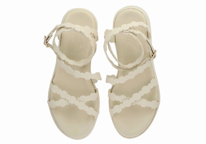 Sandały na Platformie Damskie Ancient Greek Sandals Aspis Leather Białe | JKK4272EB