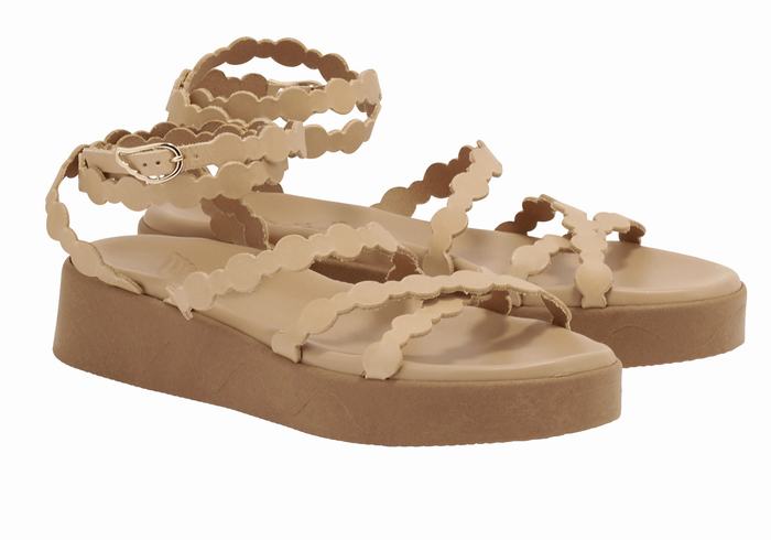 Sandały na Platformie Damskie Ancient Greek Sandals Aspis Leather Beżowe | XPO6488UR