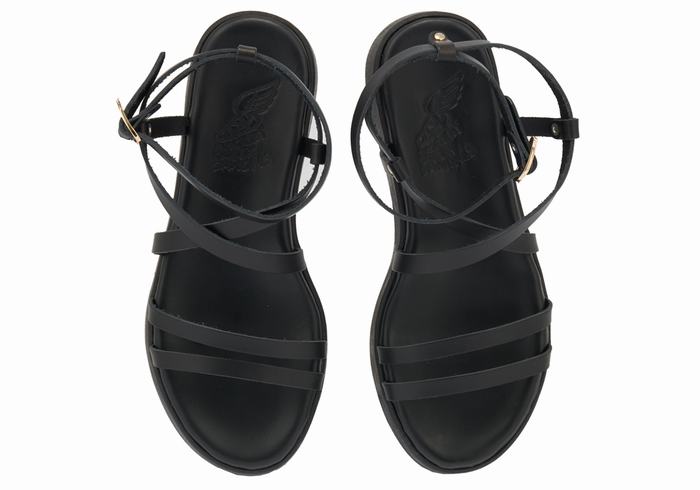 Sandały na Platformie Damskie Ancient Greek Sandals Aristea Leather Czarne | LNG9550XM